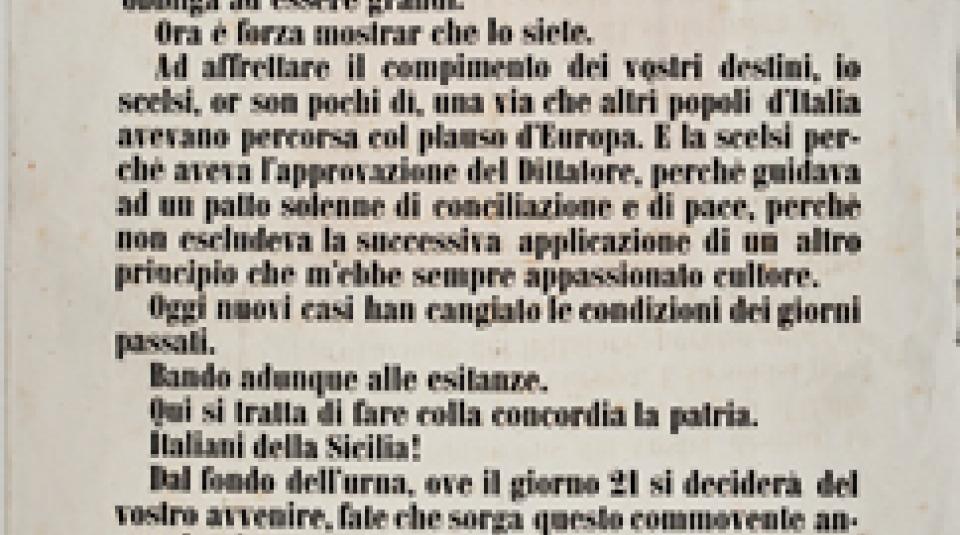 150 anni: unita' e autonomia. Il Risorgimento dalla Sicilia